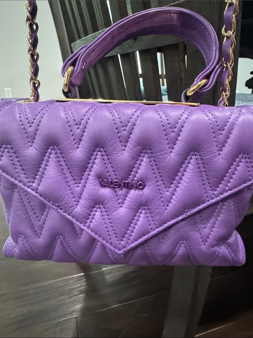 Mario Valentino Lavender Quilted Leather Shoulder Bag with Gold Chain